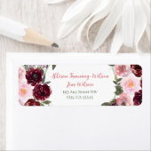 Burgundy Dusty Pink Rose Waterverf Return Address Etiket (Insitu)