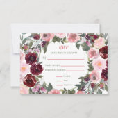 Burgundy Dusty Pink Rose Waterverf Weddenschap RSV RSVP Kaartje (Voorkant)