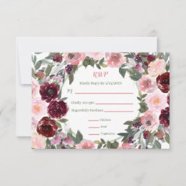 Burgundy Dusty Pink Rose Waterverf Weddenschap RSV RSVP Kaartje
