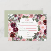 Burgundy Dusty Pink Rose Waterverf Weddenschap RSV RSVP Kaartje (Voorkant / Achterkant)