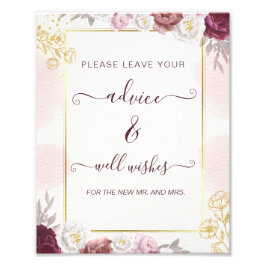 Burgundy Dusty Roos Advice & Wishes Poster Sign