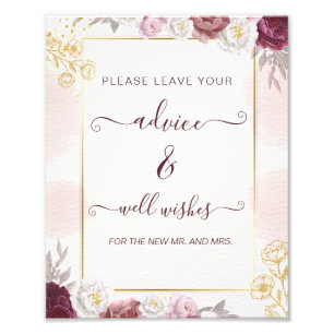 Burgundy Dusty Roos Advice & Wishes Poster Sign