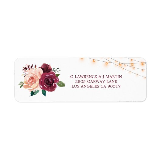 Burgundy Dusty Roos Floral Lights Weddenschap Adre Etiket (Voorkant)