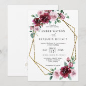 Burgundy Dusty Roos Gold Foil Floral Wedding Kaart (Voorkant / Achterkant)