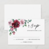 Burgundy & Dusty Rose Bloemen Bruiloft RSVP Kaart (Voorkant / Achterkant)