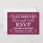 Burgundy Eat Drink & RSVP Rustic Wedding Reply Kaartje (Achterkant)