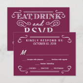 Burgundy Eat Drink & RSVP Rustic Wedding Reply Kaartje (Voorkant / Achterkant)