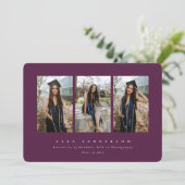 Burgundy Eenvoudige Moderne Drievoudige Foto Afstu Aankondiging (Staand voorkant)