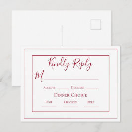 Burgundy Eenvoudige Moderne Trouw RSVP Postkaart