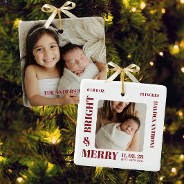 Burgundy Eerste Kerstmis Foto Merry Bright Keramisch Ornament