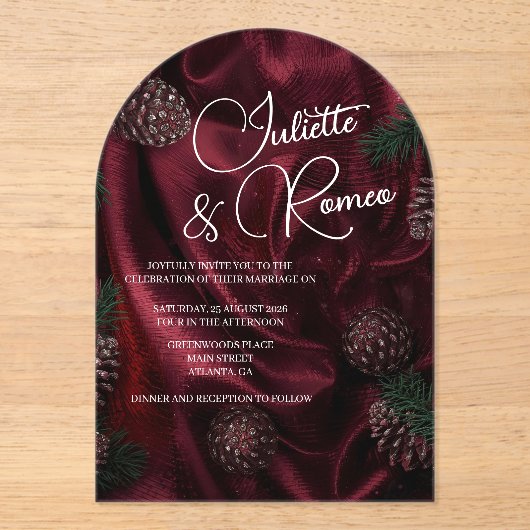 Burgundy Elegance  Acryl Uitnodigingen (Voorkant)