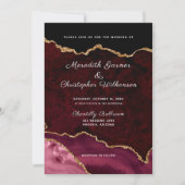 Burgundy Elegance Gold Glitter Agate Wedding Kaart (Voorkant)
