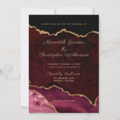 Burgundy Elegance Gold Glitter Agate Wedding Kaart (Voorkant)