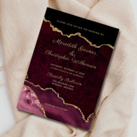 Burgundy Elegance Gold Glitter Agate Wedding