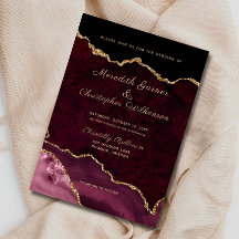 Burgundy Elegance Gold Glitter Agate Wedding