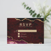 Burgundy Elegance Gold Glitter Agate Wedding RSVP Kaartje (Staand voorkant)