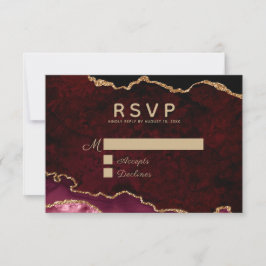 Burgundy Elegance Gold Glitter Agate Wedding RSVP Kaartje