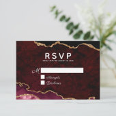 Burgundy Elegance Gold Glitter Agate Wedding RSVP Kaartje (Staand voorkant)
