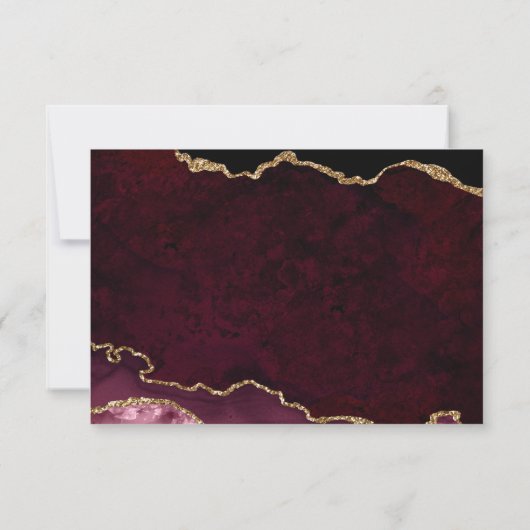 Burgundy Elegance Gold Glitter Agate Wedding RSVP Kaartje (Achterkant)