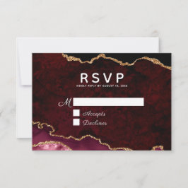 Burgundy Elegance Gold Glitter Agate Wedding RSVP Kaartje