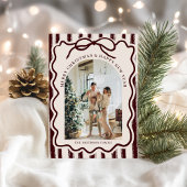 Burgundy Elegant Bow Photo Christmas Feestdagenkaart