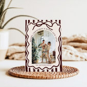 Burgundy Elegant Bow Photo Christmas Feestdagenkaart