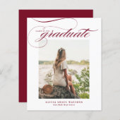 Burgundy Elegant Calligraphy Afstuderen Invitation (Voorkant / Achterkant)