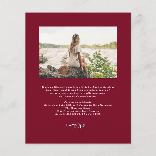 Burgundy Elegant Calligraphy Afstuderen Invitation (Achterkant)