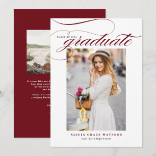 Burgundy Elegant Calligraphy Photo Afstuderen Aankondiging