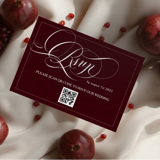 Burgundy Elegant Calligraphy Wedding RSVP Kaartje
