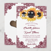 Burgundy Elegant Floral Lace Sunflower Wedding Kaart (Voorkant / Achterkant)