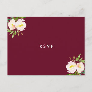 Burgundy Elegant Floral Quinceanera RSVP Uitnodiging Briefkaart