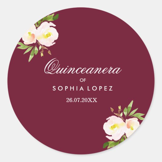 Burgundy Elegant Floral Quinceanera Sticker (Voorkant)