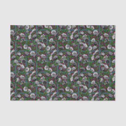 Burgundy Elegant Floral Rozen Tissuepapier (Voorkant)