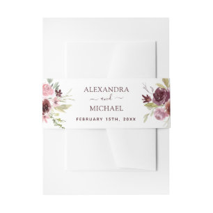 Burgundy Elegant Floral Waterverf Wedding Uitnodigingen Wikkel