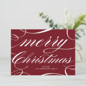 Burgundy Elegant Flourish Script Merry Christmas Feestdagenkaart (Staand voorkant)