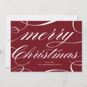 Burgundy Elegant Flourish Script Merry Christmas Feestdagenkaart (Voorkant)