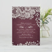 Burgundy elegant  lace rustige bruiloft kaart (Staand voorkant)