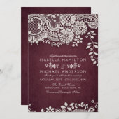 Burgundy elegant  lace rustige bruiloft kaart (Voorkant / Achterkant)