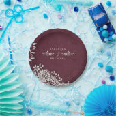 Burgundy elegant lace rustige bruiloft papieren bordje (Feest)