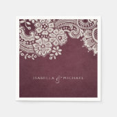Burgundy elegant  lace rustige bruiloft servetten (Voorkant)