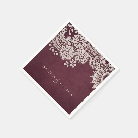 Burgundy elegant  lace rustige bruiloft servetten (Hoek)