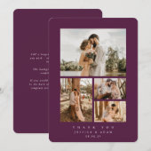 Burgundy Elegant Minimal 4 Photo Wedding Flat Bedankkaart (Voorkant / Achterkant)