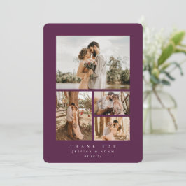 Burgundy Elegant Minimal 4 Photo Wedding Flat Bedankkaart