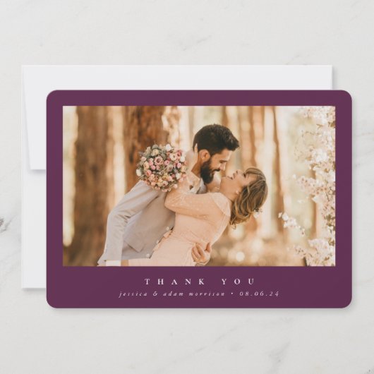 Burgundy Elegant Minimal Single Photo Wedding Bedankkaart (Voorkant)