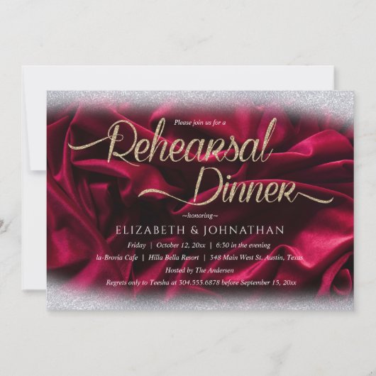 Burgundy Elegant Minimal Wedding Rehearsal Dinner Kaart (Voorkant)