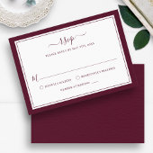 Burgundy Elegant Minimalist Border Script Weduwen RSVP Kaartje