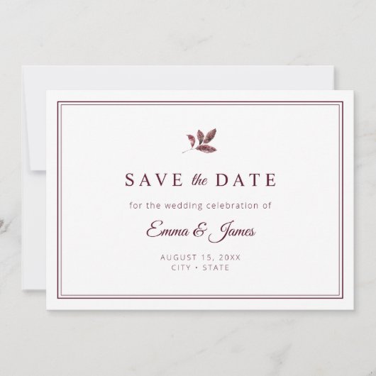 Burgundy Elegant Minimalist Wedding Save The Date (Voorkant)