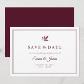 Burgundy Elegant Minimalist Wedding Save The Date (Voorkant / Achterkant)