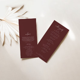 Burgundy Elegant Modern Wedding Ceremony Programme